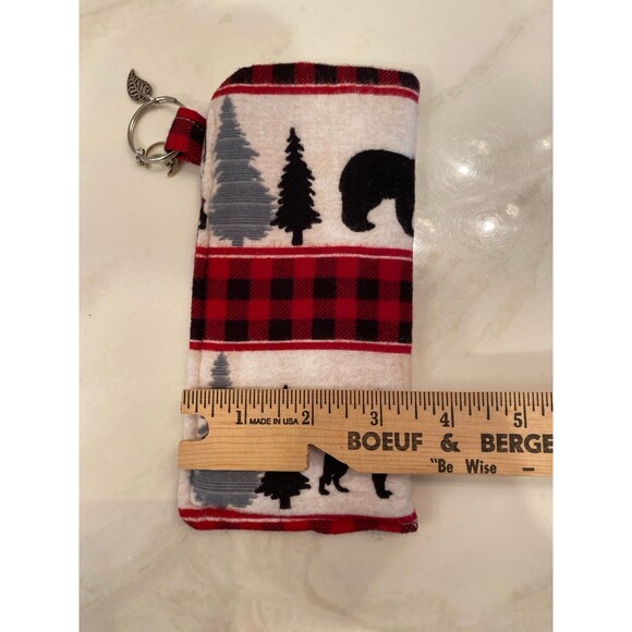 Eyeglass Case Distressed Flannel Look w/ Leaf & Moon Charms on Keyring Plaid - Picture 6 of 8